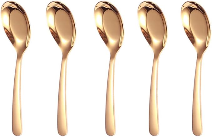 5 PCS Stainless Steel Soup Spoons, Mirror Finish - Kitchen Serving & Dessert Spoons for Soup, Rice, Tea, Milk, Coffee, Dessert & Ice Cream (Rose Gold)