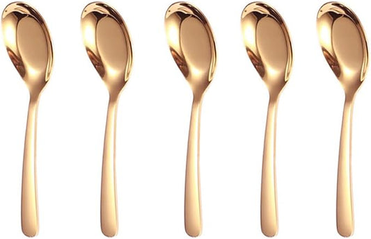 5 PCS Stainless Steel Soup Spoons, Mirror Finish - Kitchen Serving & Dessert Spoons for Soup, Rice, Tea, Milk, Coffee, Dessert & Ice Cream (Rose Gold)