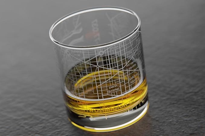 Well Told Engraved Washington DC Map Rocks Glass, Old Fashioned Whiskey Glass (11 oz, Clear) Etched Whiskey Glass, Gifts For Whiskey Lovers