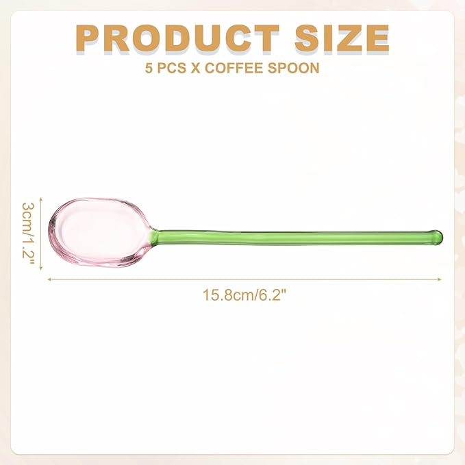 uxcell 5 Pcs Glass Coffee Spoons, 6.2 Inch Coffee Stirring Spoon, Long Handle Teaspoons for Tea Cocktail Milkshake Cold Drink, Green