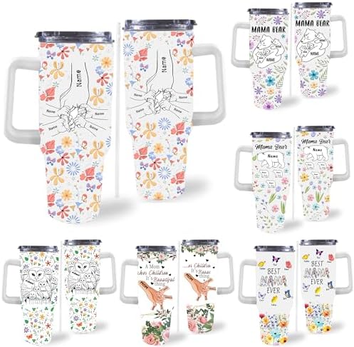 Personalized Mothers Day Birthday Gifts For Mom Grandma, Personalized 40 Oz Tumbler With Handle And Straw, Custom Mom Coffee Tumbler with Kids Names, Mom Gifts From Daughter Son, Grandma Gifts by Artsadd
