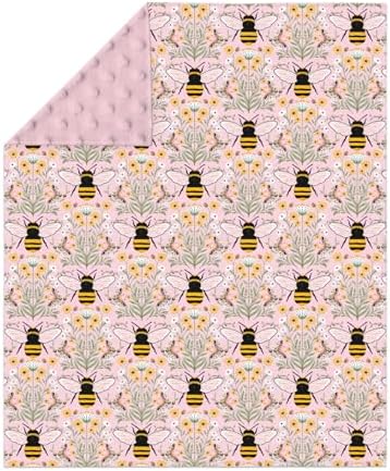 Bee Honey Garden Baby Blankets for Girl Boy Boho Floral Bees Honey Butterflies Soft Mink Dotted Backing Double Layer Swaddle Blanket Spring Summer Bed Throws for Newborn Infant Toddler Nursery 30x40 - Image 2