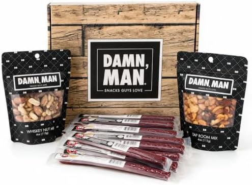 Beef Jerky Gift Basket for Men with Nuts, 12pc Meat Snack Food Variety Box, Unique Food Gift Idea for Birthday, for Husband, Family, Care Package for Guys, Adults, Fathers Day Gift by AboutUs