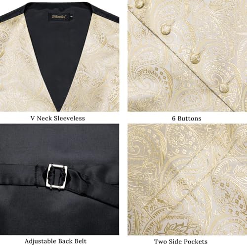 DiBanGu Mens Vest and Tie Set Formal Paisley Waistcoat and Necktie Pocket Square Cufflinks Silk Suit Vest for Tuxedo Wedding - Image 4
