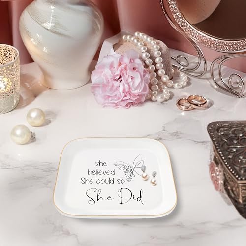 Congratulations Gifts for Women, College Graduation Gifts for Her New Job Gifts - She Believed She Could Jewelry Tray Ceramic Trinket Dish Inspirational Promotion Gift for Coworker - Image 4