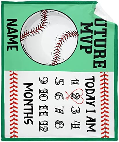 Personalized Baby Month Blanket Name Blanket | Monthly Milestone Blanket for Newborn Boy Girl | 50"x60" | Baseball Theme Ultra Soft Customized Throw Blanket with Name by Home