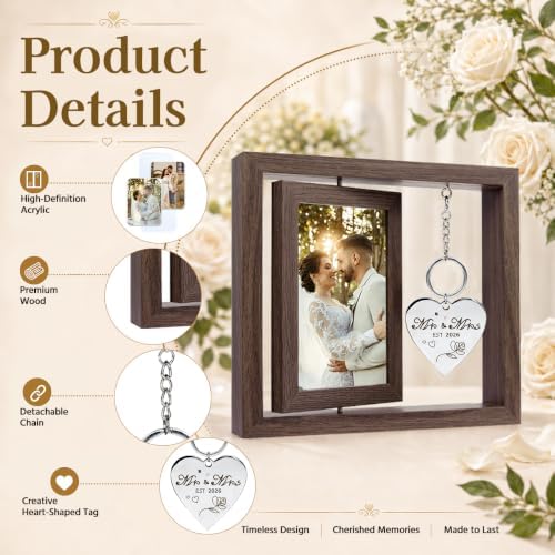 Wedding Gifts for Couples 2026, Mr and Mrs Rotating Wedding Picture Frame, 4x6 Rustic Double-Sided Photo Frame, Bridal Shower Gift for Bride to Be, Gifts for Newlyweds - Image 5