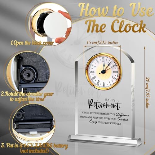 Landical Retirement Clock Gifts for Men Women Happy Desk Acrylic Clock - Image 3