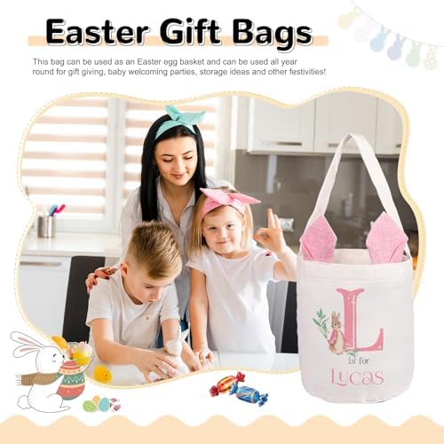 Personalized Bunny Ears Bucket Bag with Custom Name Photo-Easter Bag with Handle-Soft Egg Basket -Customized Easter Basket-Great for Carrying Gift Easter Eggs (Styles 2) - Image 3