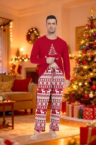 PrinStory Men's Pajama Sets Loungewear Sleepwear Pjs Lightweight Long Sleeve Shirts & Bottoms Soft Comfy Sleep Sets S-2XL - Image 4