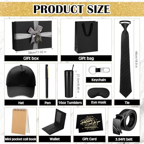 AmazingSpark 12 Pcs Men Gift Basket Tumbler Wallet Hat,Retro Gift Box - Image 2