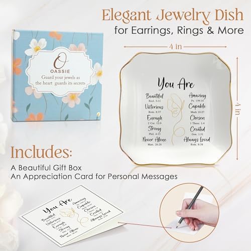OASSIE Christian Gifts for Women - You Are 4"x4" Ceramic Jewelry Dish Tray - Image 3