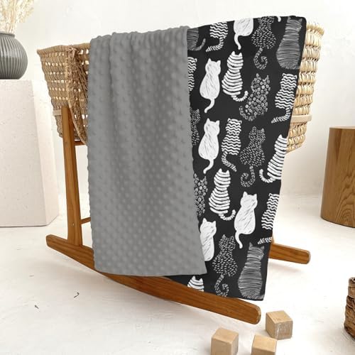 Stylish Cat Shapes Baby Blankets for Girl Boy Black and White Cats Stripes Soft Mink Dotted Backing Double Layer Swaddle Blanket Cats Lover Gift Nursery Bed Blanket Infant Toddler Crib 30x40 - Image 6