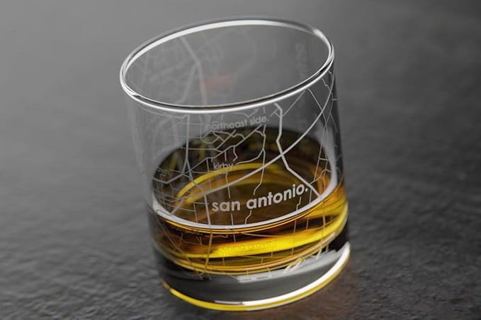 Well Told Engraved San Antonio Texas Map Rocks Glass, Old Fashioned Whiskey Glass (11 oz, Clear) Etched Whiskey Glass, Gifts For Whiskey Lovers