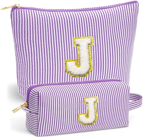 Travel Essentials - Portable Travel Toiletry Bag for Women, Initial Makeup Kit Organizer Make up Cosmetic Bag Set Purple Stuff Birthday Gifts for Women Daughter Mom, Purple Letter J by Fohufo
