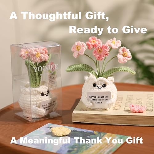 Crochet Forget Me Not Flower Gift – Thank You Gift for Women with Card “Never Forget the Difference You Make”, Appreciation Gift for Teacher, Coworker, Nurse, Friend, Cute Desk Decor - Image 2