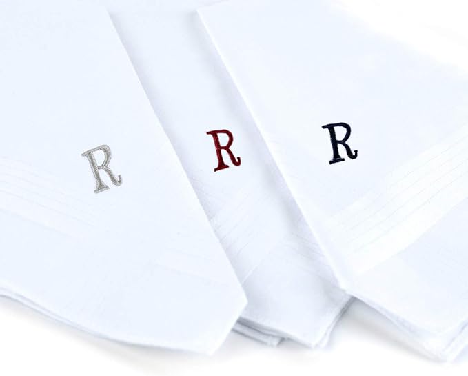 Initial Handkerchief for Men, Monogrammed Boxed 3 Piece Set,100% Cotton