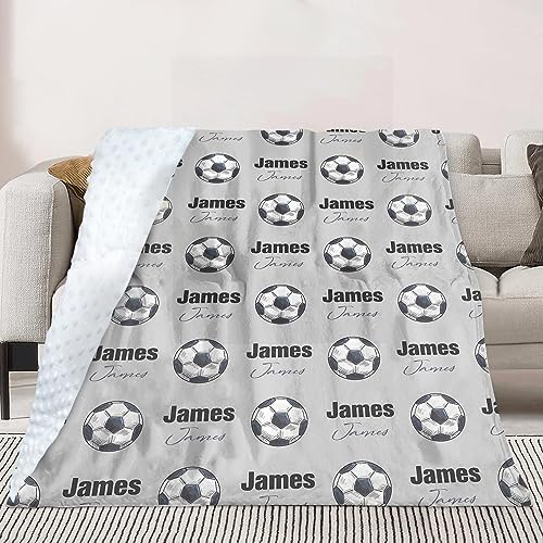 Custom Soccer Blanket - Personalized Name with Soccer Patterns - Soft Plush Flannel Blanket with Double Layer Dotted Backing for Baby Toddler Kids Teen Boys Girls Gifts Grey - Image 4