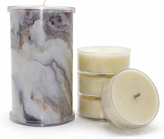 Reusable Interchangeable Candle, Decorative Wrap Design, Customizable Holiday Home Décor, Refillable Giftable Accent for Seasonal Styling