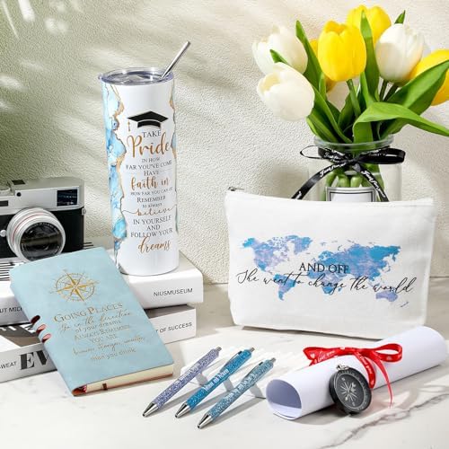 Domensi 6 Pcs Class of 2026 Graduation Gifts for Her Women Blue 20 oz Tumbler Makeup Bag Journal Ballpoint Pen Inspirational Graduation Gifts Set for College High School Daughter Sister Friend - Image 5