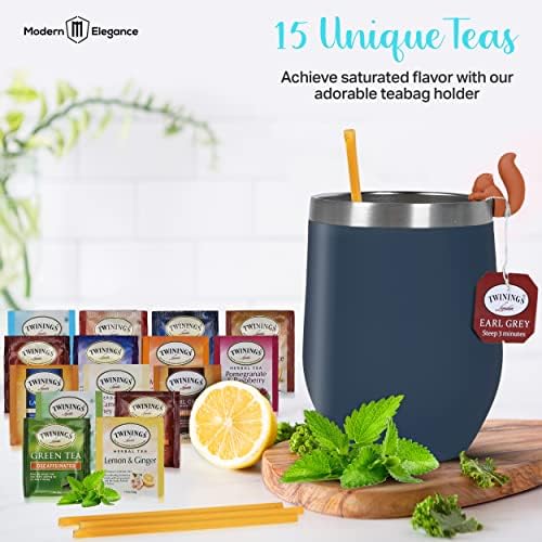 Tea Gift Sets for Tea Lovers Women and Men Tumbler 15 Unique Teas 10 Honey Straws (Decaffeinated) - Image 3