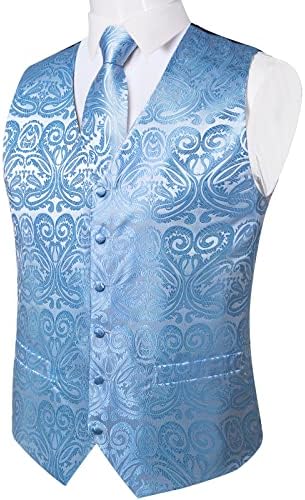DiBanGu Mens Vest and Tie Set Formal Paisley Waistcoat and Necktie Pocket Square Cufflinks Silk Suit Vest for Tuxedo Wedding - Image 2