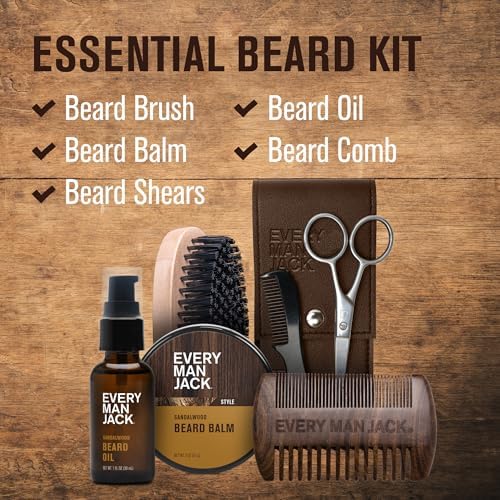 Every Man Jack Essential Beard Care Kit for Men, Sandalwood Teak, Gift Set - Image 2