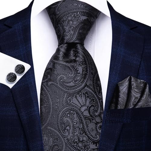Hi-Tie Lot 5 Pcs Gift Box Mens Tie Set Necktie with Pocket Square Cufflinks Silk Neck Tie Collection - Image 5