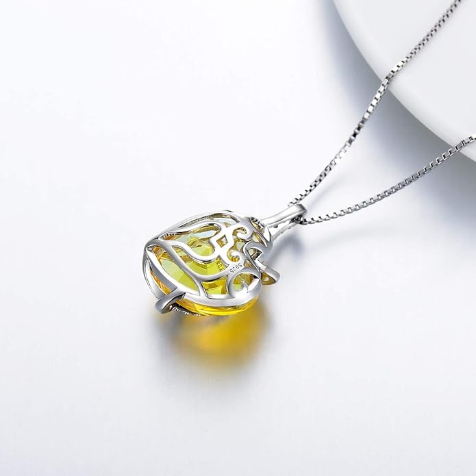 AOBOCO I Love You Sterling Silver 12 Birthstone Heart Pendant Necklace Embellished with Crystals from Austria, Mother's Day Anniversary Birthday Jewelry Christmas Gifts for Women Grandma Nana