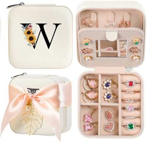 AYGXU Travel Jewelry Box for Women and Girls - Small Case With Initial A-Z - Teacher Gifts by AYGXU