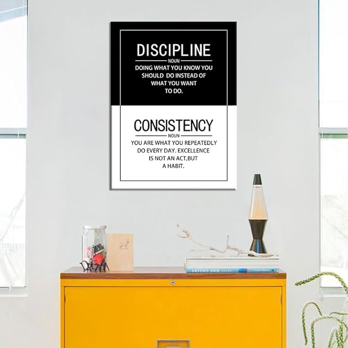 Consistency Discipline Noun Quote Motivational Wall Art for Office Inspirational Positive Poster Inspiration Canvas Painting Prints Wall for Living Room Home Decor Framed Artwork [18''W x 24''H]