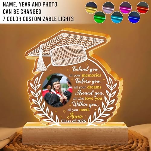 Hyturtle Personalized Graduation Night Light - Custom Photo Light Up Acrylic Plaque Lamp for Women - Inspirational Senior 2026 Graduation Gifts Her Him - College Grad Gifts - Graduation Gifts - Image 2