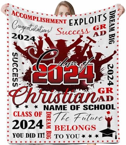 Customized Flannel Picture Blanket Graduation Gift for Her, Graduate Class of 2024 Personalized Blankets for Adults， Funny Graduation Gift Blanket Custom 32x48inch by Unknown