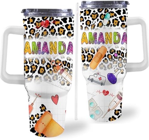 Nurse Gifts for Women Personalized 40oz Nurse Tumbler with Handle and Straw, Personalized Gifts for Nurses, Thank You Nurse Cup Gifts for Nurses Day, Stainless Steel Nurse Water Bottle Insulated Cup by Artsadd