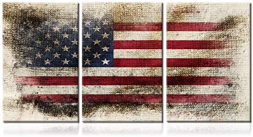 3 Piece Wall Art for Bedroom Native American Flags Dirty Paintings White Stripes Canvas Artwork White Star Pictures Giclee Rustic Home Decorations Framed Ready to Hang Posters and Prints(48''Wx24''H)