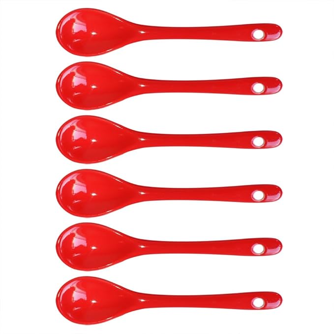 Red 6 pcs Porcelain Egg Spoons Ceramic Spoons 4.7 inch Coffee Dessert Yogurt Tea Milky Tea