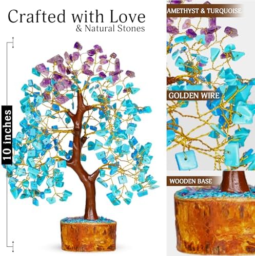 YATSKIA Amethyst Turquoise Crystal Tree | Crystal and Gemstones Tree Office Decor | Crystals Decor | Office Decor for Women | Birthday Gifts for Women | 10 Inch 300 Beads - Image 2