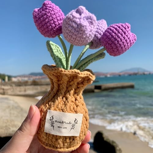 Tulip Crochet Flower Potted Plant Handmade Desk Decor Gift - Image 4