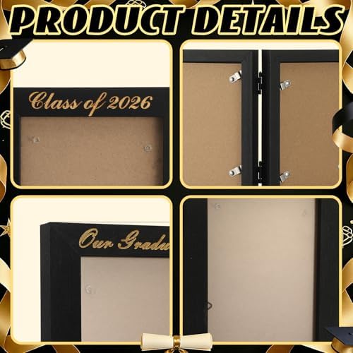 Amyhill Graduation Frame Class of 2026 Decor Then and Now Picture Frame Double 4x6 Photos Foldable Wooden Graduation Gift for College High School Graduate Party Decoration Keepsake - Image 3