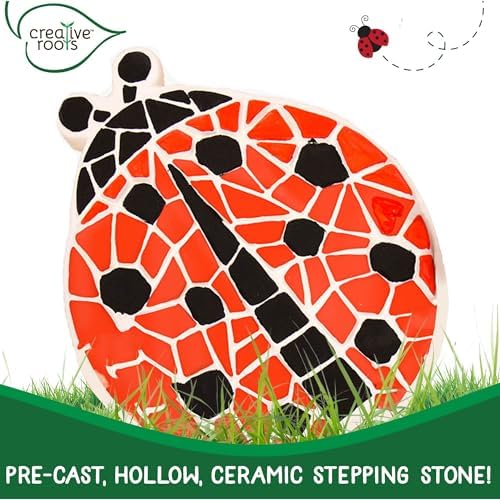 Creative Roots Mosaic Ladybug Stone, Includes 7-Inch Ceramic Stepping Stone & 6 Vibrant Paints, DIY Garden Stepping Stone Kit for Kids Ages 6+ - Image 4