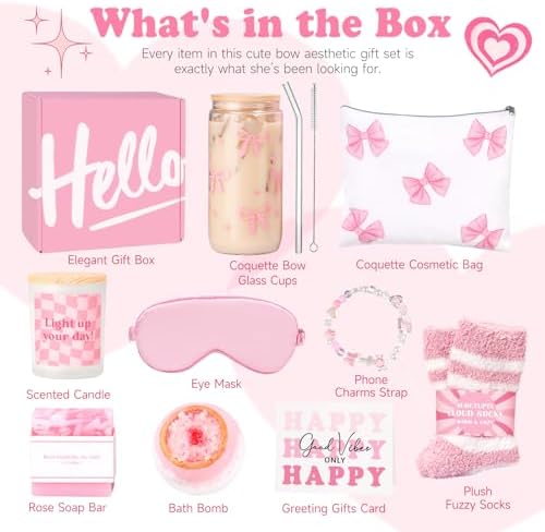 Gift Baskets for Women, 9pcs Birthday Gifts for Teenage Girls, Best Christmas Ideas Box w/Coquette Bow Aesthetic Cup Trendy Stuff for Her Teen Girl Sister Friend Friendship Sweet 16th 18th 21st Bday - Image 3