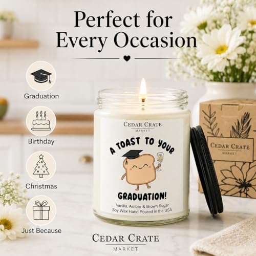 Cedar Crate Market - A Toast to Your Graduation - Funny Graduation Gifts & Decorations for Her, Him, Men, Women - High School, College, PhD, Masters Degree Gifts - 9oz Soy Candle - Image 5