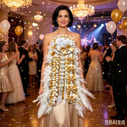 31'' Advanced Large Homecoming Mum Supplies Luxury Silk Homecoming Mum Flower with Feather Gold White Satin Ribbon Senior Night Back to School Week Party Decor - Image 5