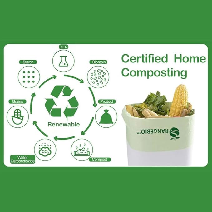 100% Certified Home Compostable Trash Bags, 55 Gallon, 60 Count, 1.5 Mils Extra Thick 38 x 56 Inches, 208 Liter, Compostable Liners, ASTM D6400 EN 13432 US BPI & OK Compost Home Certified