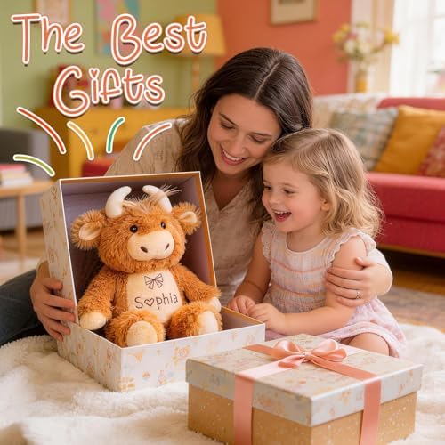 Custom Embroidered Plush Highland Cow with Name, Personalized Baby Plush Toys, Personalized Highland Cow Stuffed Animal, 1-14 Year Old Girl Toys, Christmas Birthday Gifts for Baby Boys Girls Toddlers - Image 7