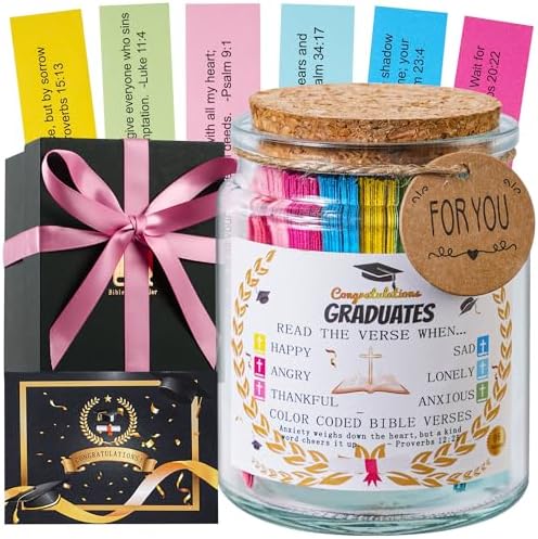 Bible Verse Jar, Christian Gifts For Women,Teacher Gift, High School, College Graduation Gift for Her, Him, Inspirational Bible Jar Comes With Greeting Card & 48-inch Ribbon Bow by Unknown
