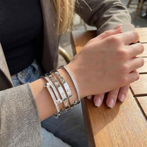 Camhanno Gold Bangle Bracelets for Women, 18K Gold Plated Stainless Steel Stackable Bangles, Non-Tarnish Trendy Jewelry, Ideal Gift for Birthday Anniversary - Image 3