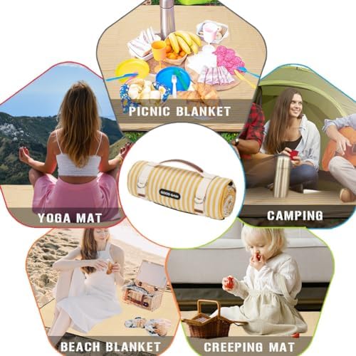 Picnic Outdoor Blankets Waterproof Extra Large - Beach Mat Sand Free Foldable with Carry Strap | Portable Camping Blanket | Park Blanket for Grass Park, Hiking, Travel, Concerts, Indoor (Yellow) - Image 7