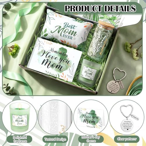 Bokon 6 Pcs Birthday Gifts for Mom Best Mom Ever Gifts Box Set with 16oz Glass Cup Scented Candle Makeup Bag from Daughter Son for Wife Mother Day Party(Sage Green) - Image 4