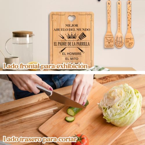 Regalos para Abuelo en Español, Tabla de Cortar de Bambú con 3 Utensilios - Image 5